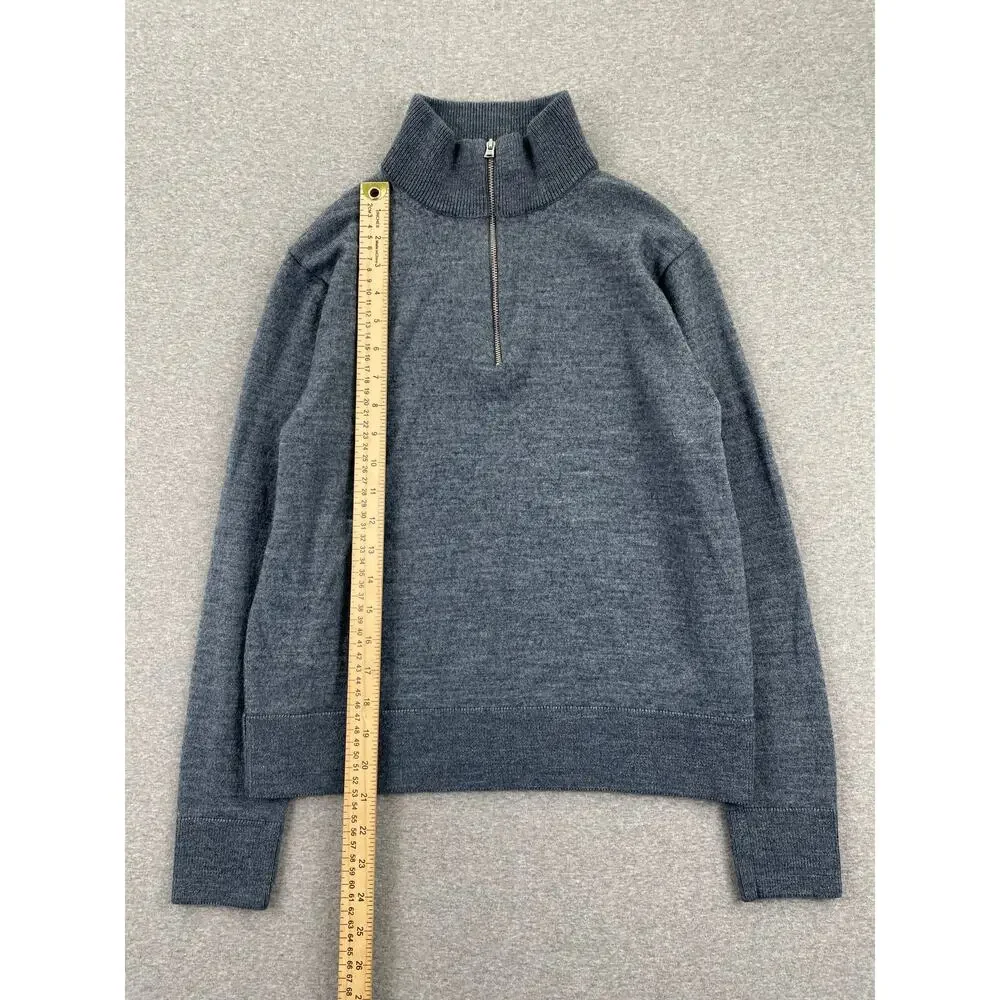 J. Crew Sweater Mens Medium Gray Merino Wool 1/4 Zip Pullover Jumper Preppy